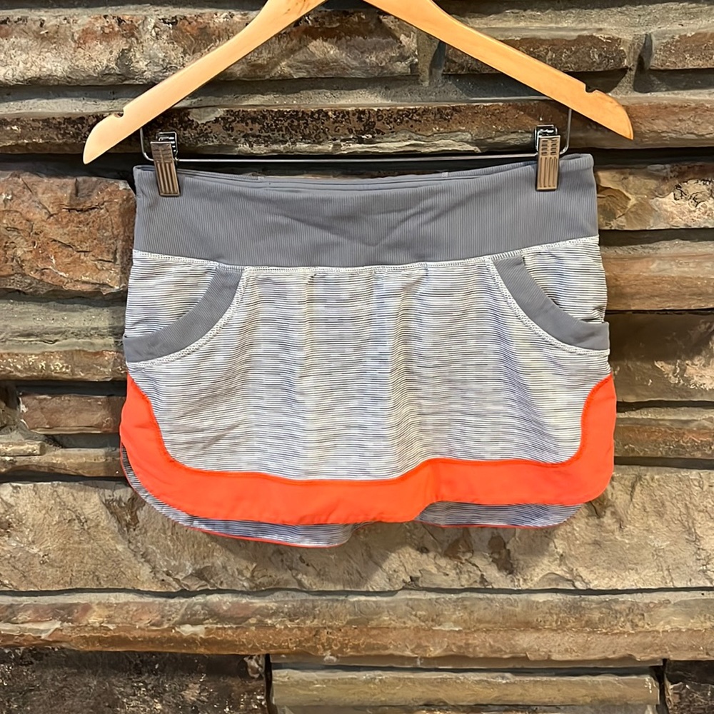 Lululemon Run: For All Striped Grey and Orange Skirt